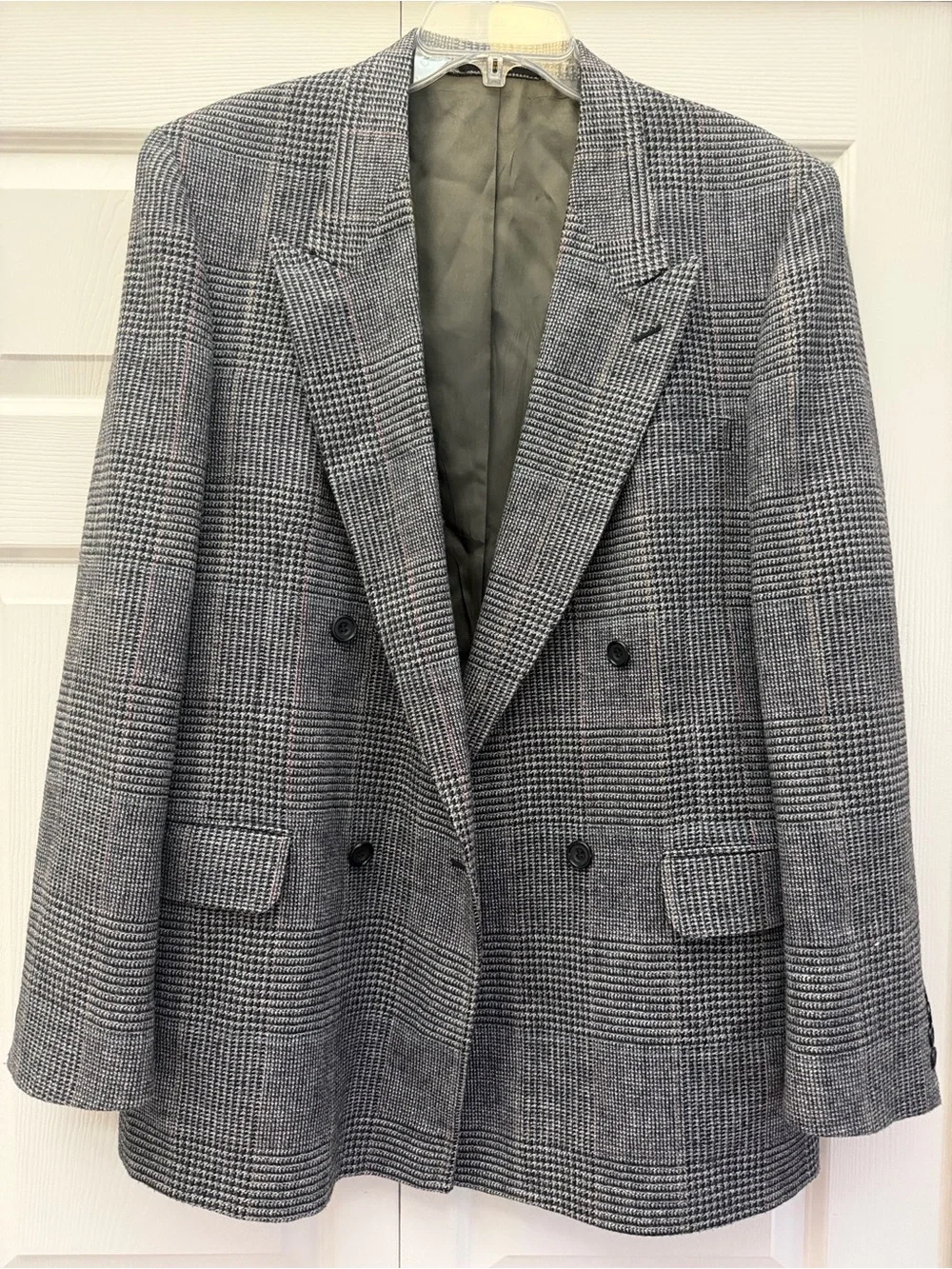 Evan Picone Gray Glen Plaid Double-Breasted Sport Coat
